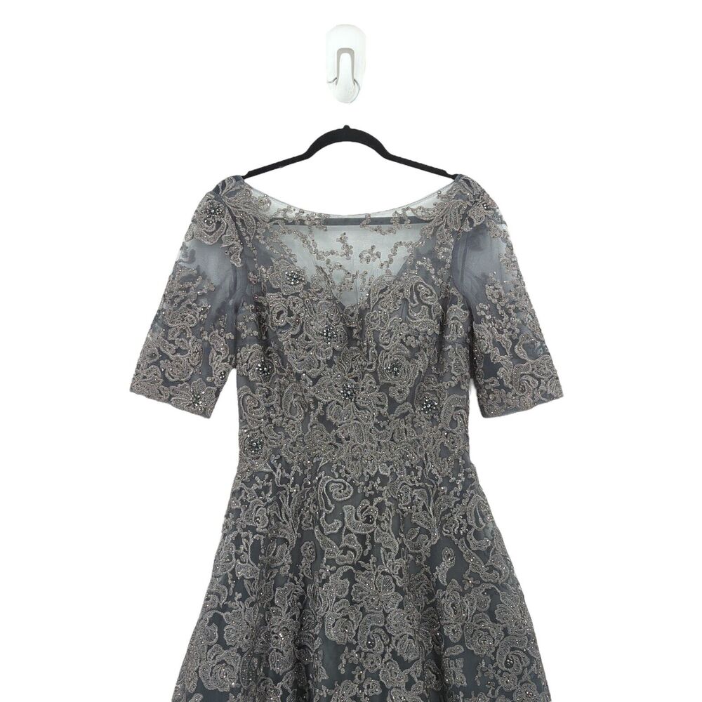 Montage Mon Cheri Women 8 Gown Charcoal Gray 219976 Evening Lace Mother of Bride - Picture 3 of 10